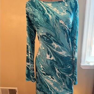 Michael Kors Blue Green Bodycon Cocktail Dress